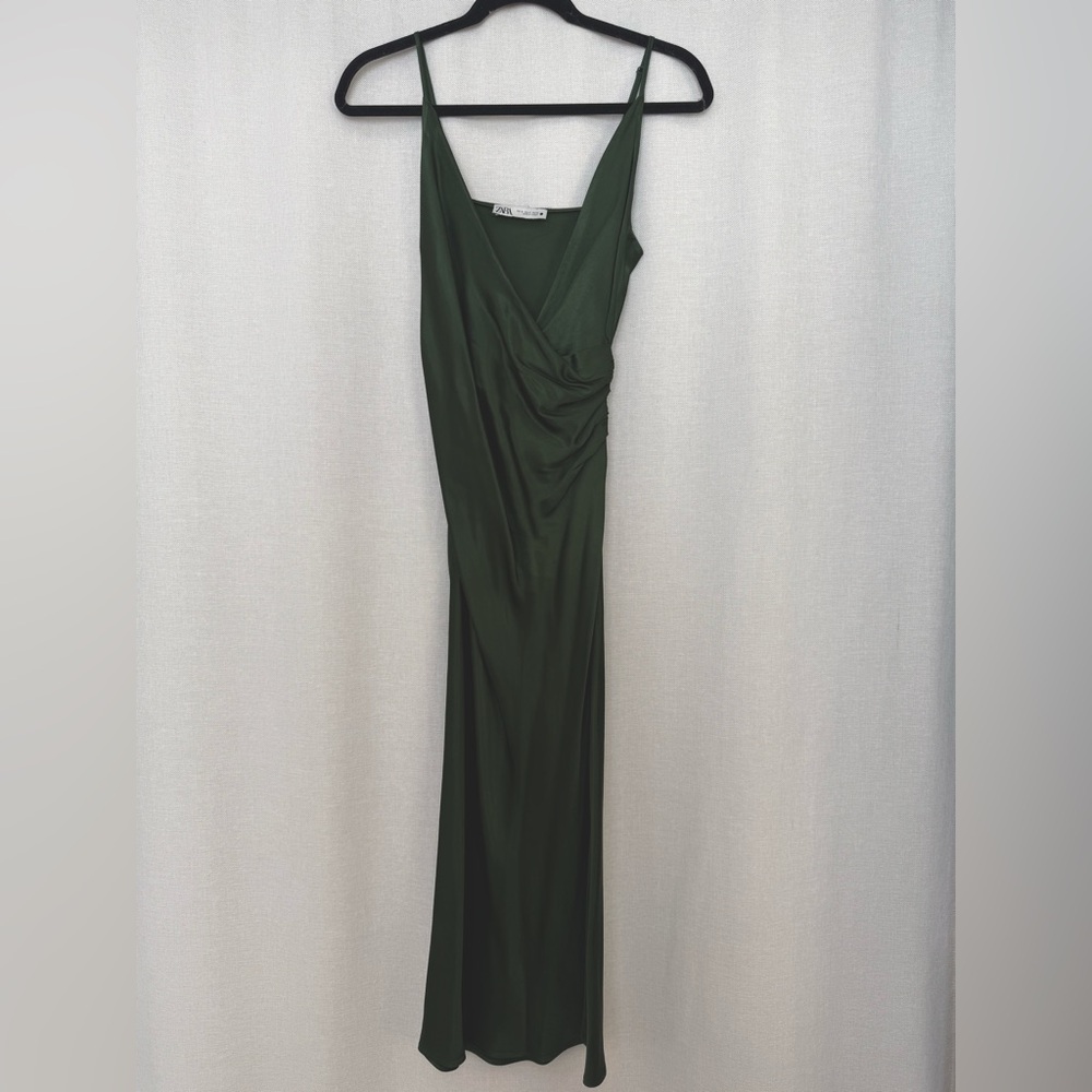 Zara Small Green Satin Midi Dress
